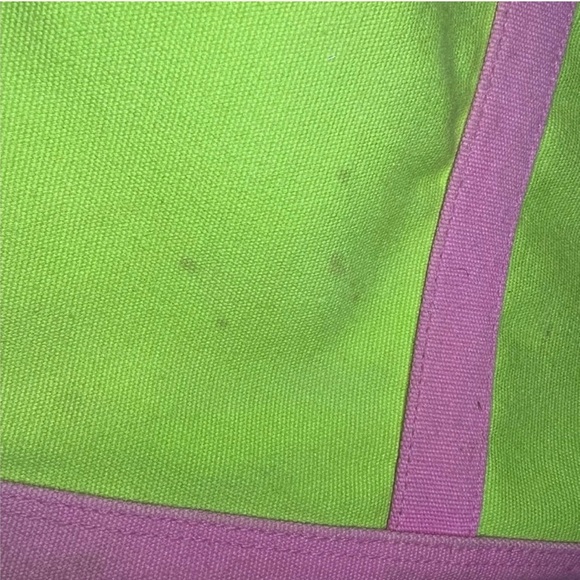 RARE Ralph Lauren Vintage Y2K Pink and Green Canvas Tote Bag W/ Bamboo
Handles